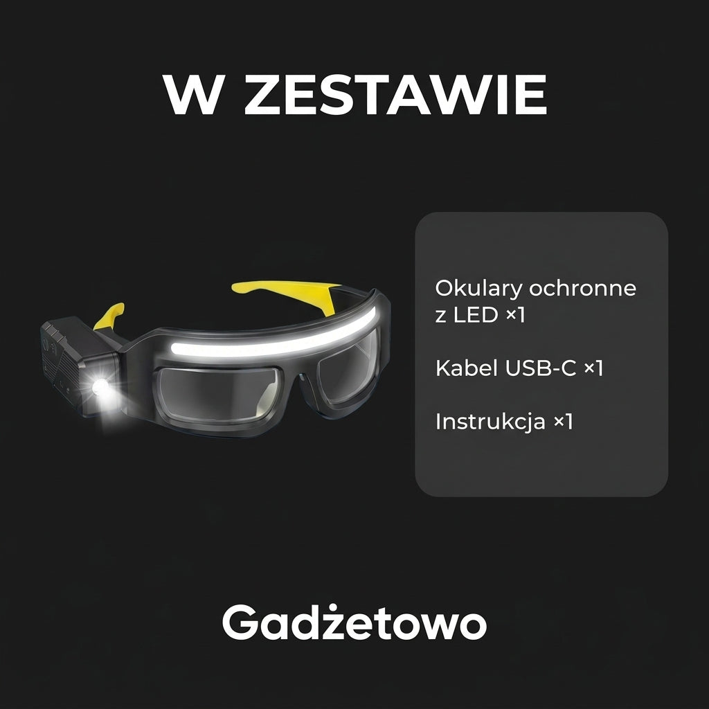 W zestawie: okulary, kabel USB-C, instrukcja