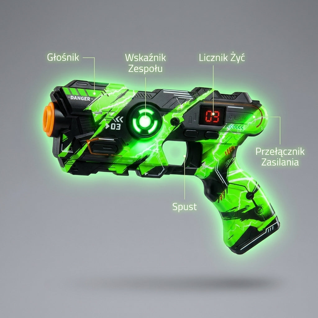 Funkcje pistoletu laser tag – infografika