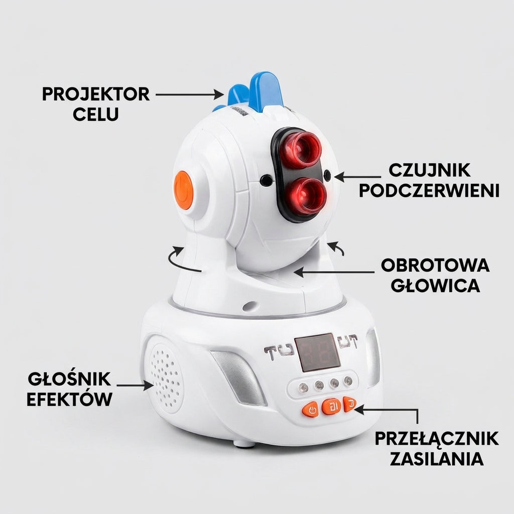 Funkcje projektora Laser Hunt – obrotowa głowica, licznik punktów, dźwięk